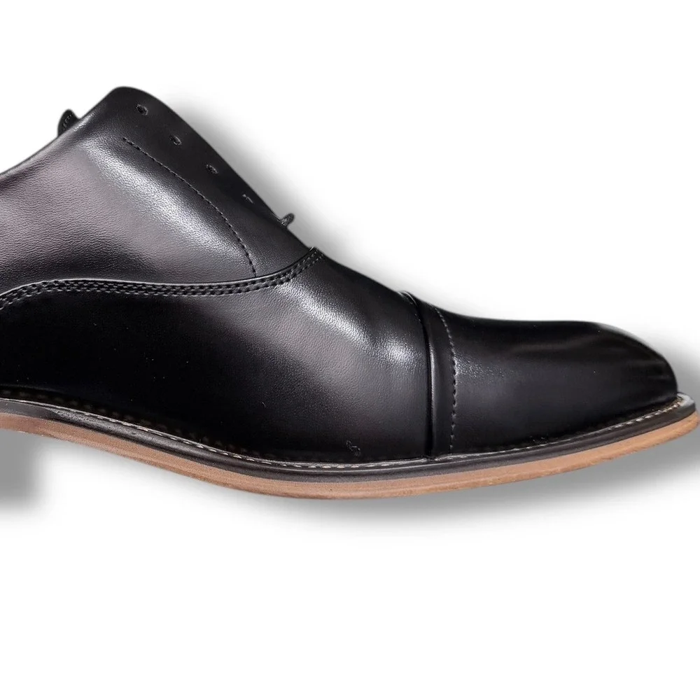 Bruno Marc Men Black PU Leather Cap Toe Oxford Dress Shoes Size US 6.5